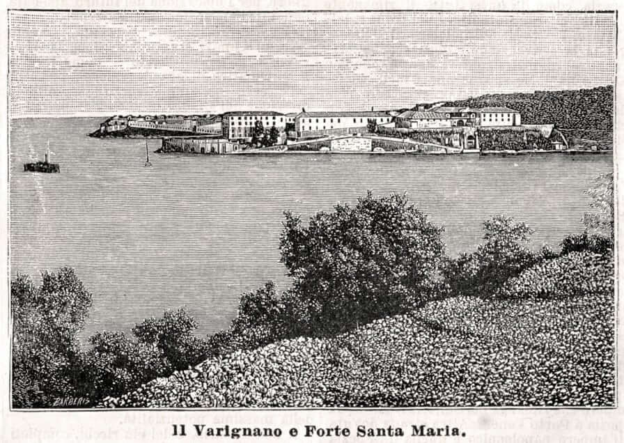 Varignano Fortress, Liguria - Xylography from 1889