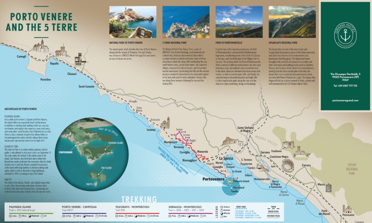 Portovenere Cinque Terre hiking trails Gulf of Poets MAP