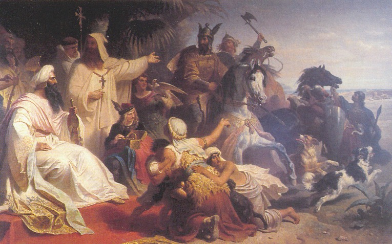 painting of Harun al Rashid receiving Charlemagne's delegation
