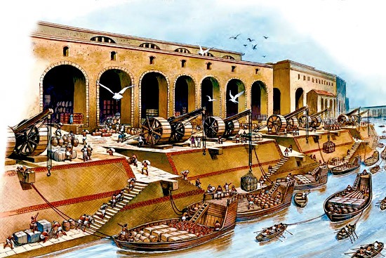 Illustration of an ancient Roman port (source: romanoimpero.com)